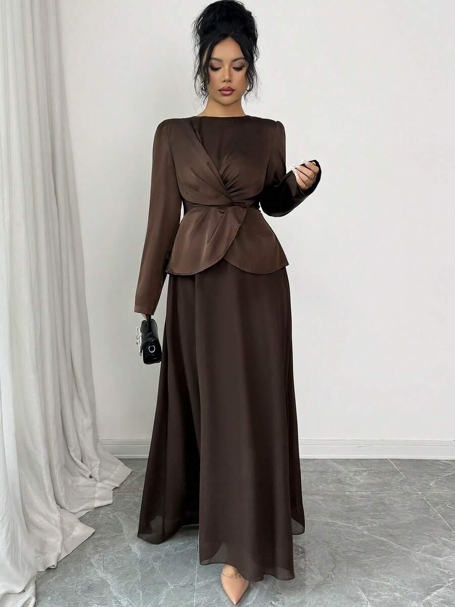 SHEIN BRĄZOWA MAXI SUKIENKA S06__L