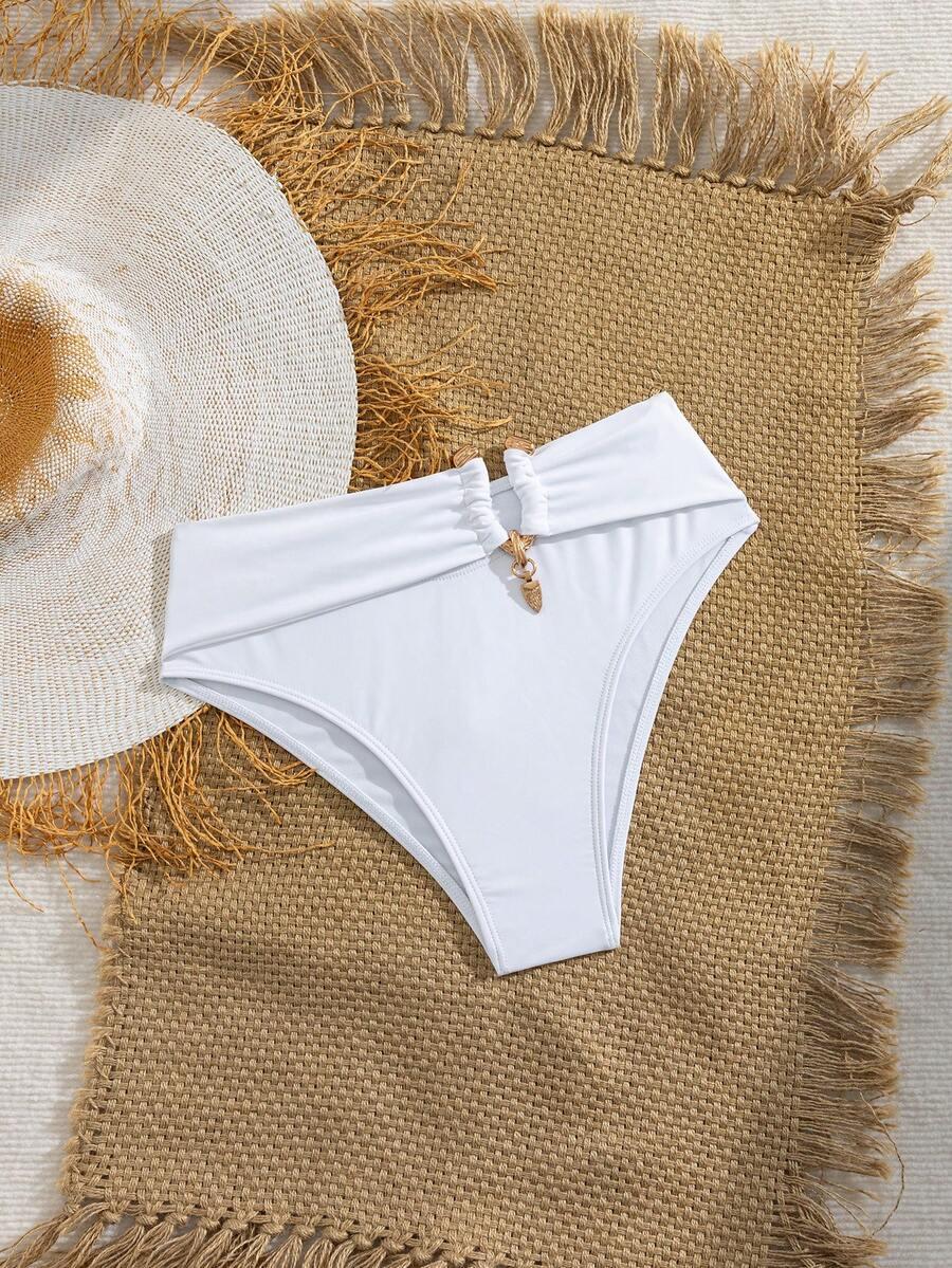 SHEIN BIAŁY DÓŁ OD BIKINI ZDOBIENIE S09__XL