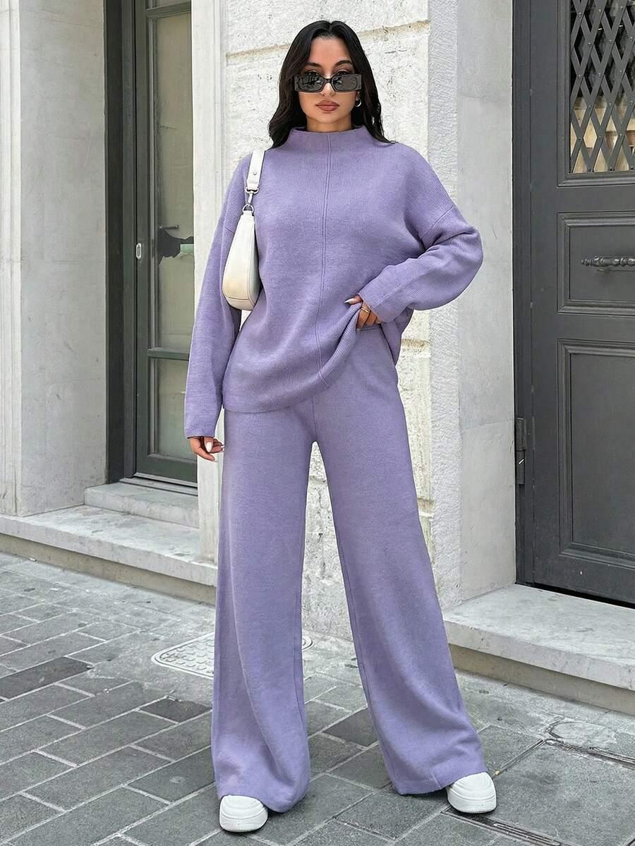 SHEIN FILETOWY DZIANINOWY SWETER SPODNIE KOMPLET S06__S