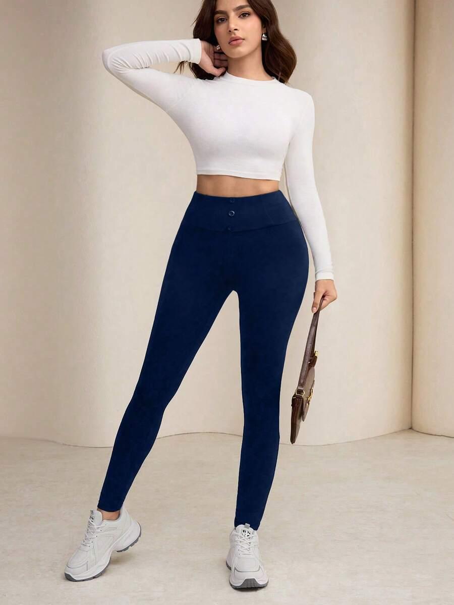 SHEIN GRANATOWE LEGGINSY WYSOKI STAN S06__M