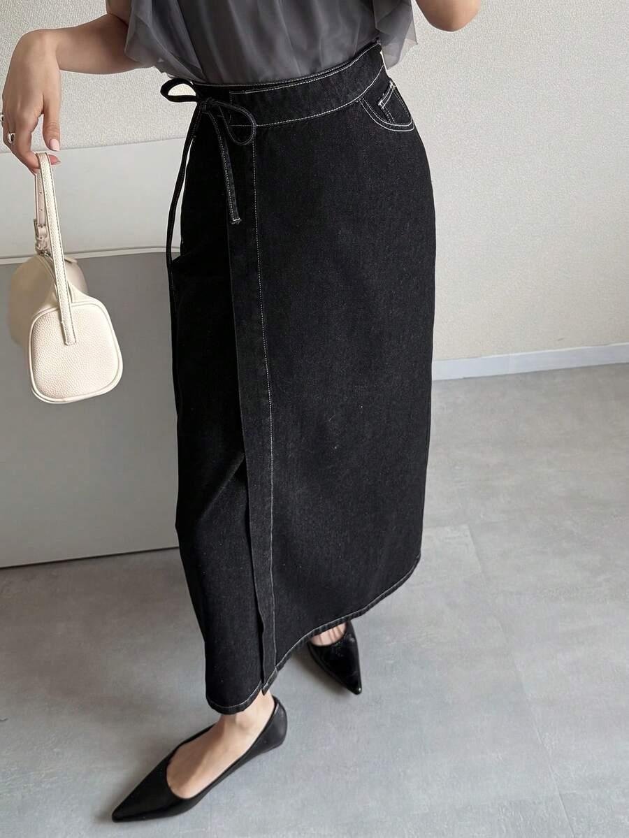 FRIFUL CZARNA JEANSOWA SPÓDNICA MAXI S09__S