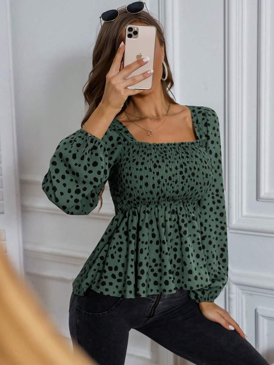 SHEIN ZIELONA BLUZKA DŁUGI RĘKAW WZÓR S06__S
