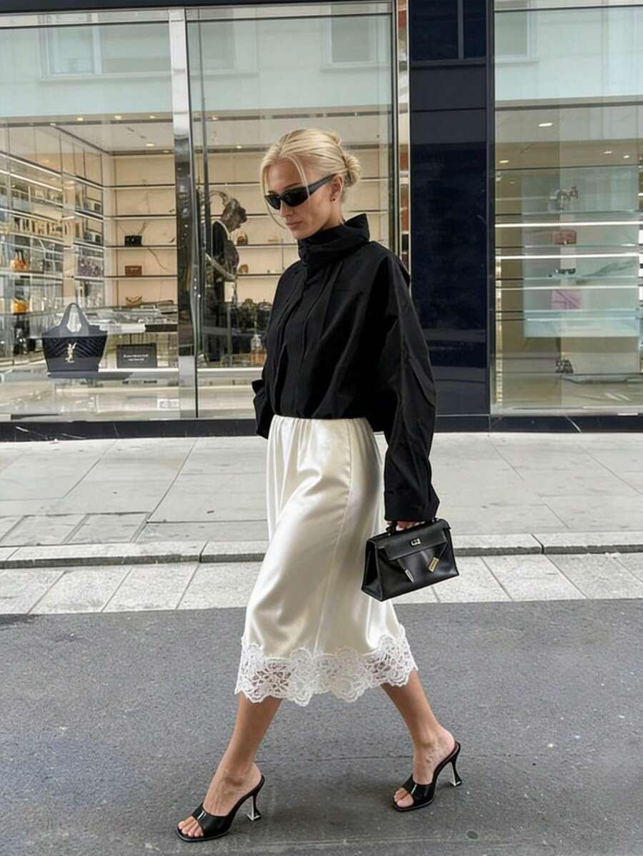SHEIN SATYNOWA MIDI SPÓDNICA S06__M
