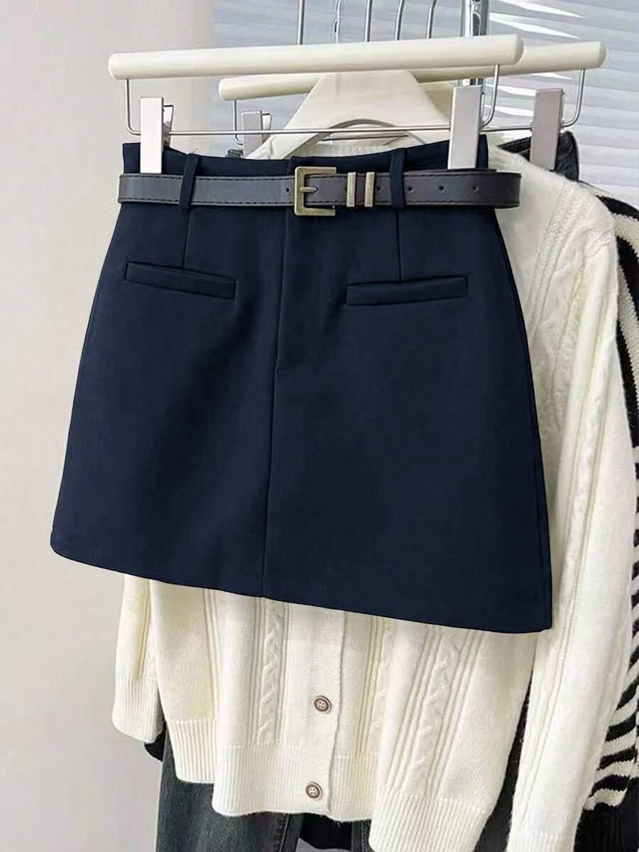 SHEIN GRANATOWA MINI SPÓDNICA S06__M