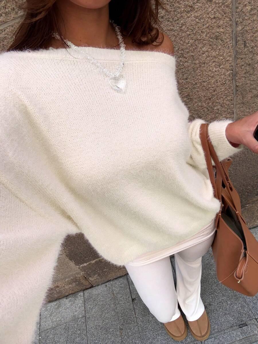 SHEIN BIAŁY SWETER DŁUGI RĘKAW S06__L