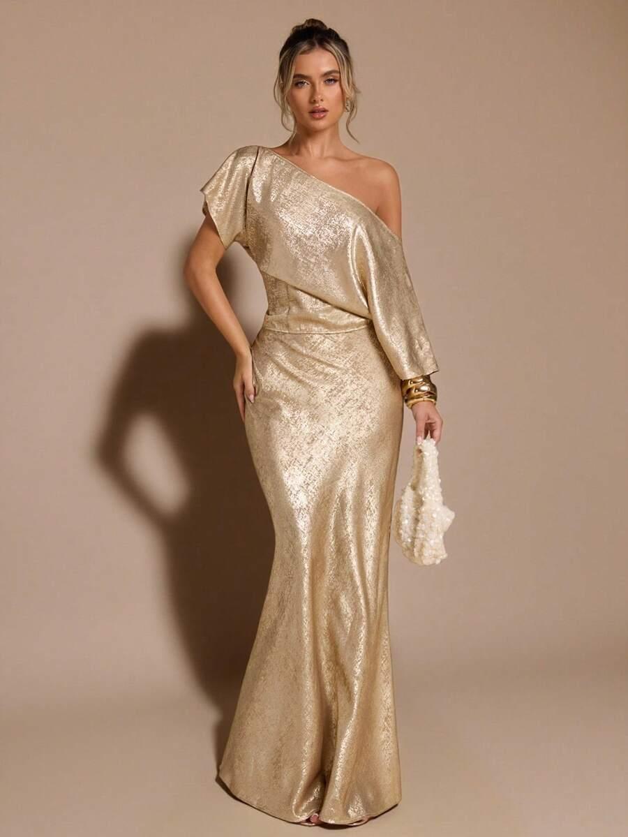 SHEIN ZŁOTA MAXI SPÓDNICA POŁYSK S06__XL