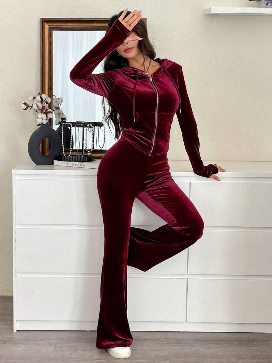SHEIN BORDOWY KOMPLET DRESOWY BLUZA SPODNIE S06__M