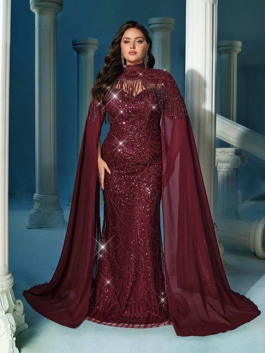 SHEIN BORDOWA MAXI SUKIENKA ZDOBIENIE S06__54