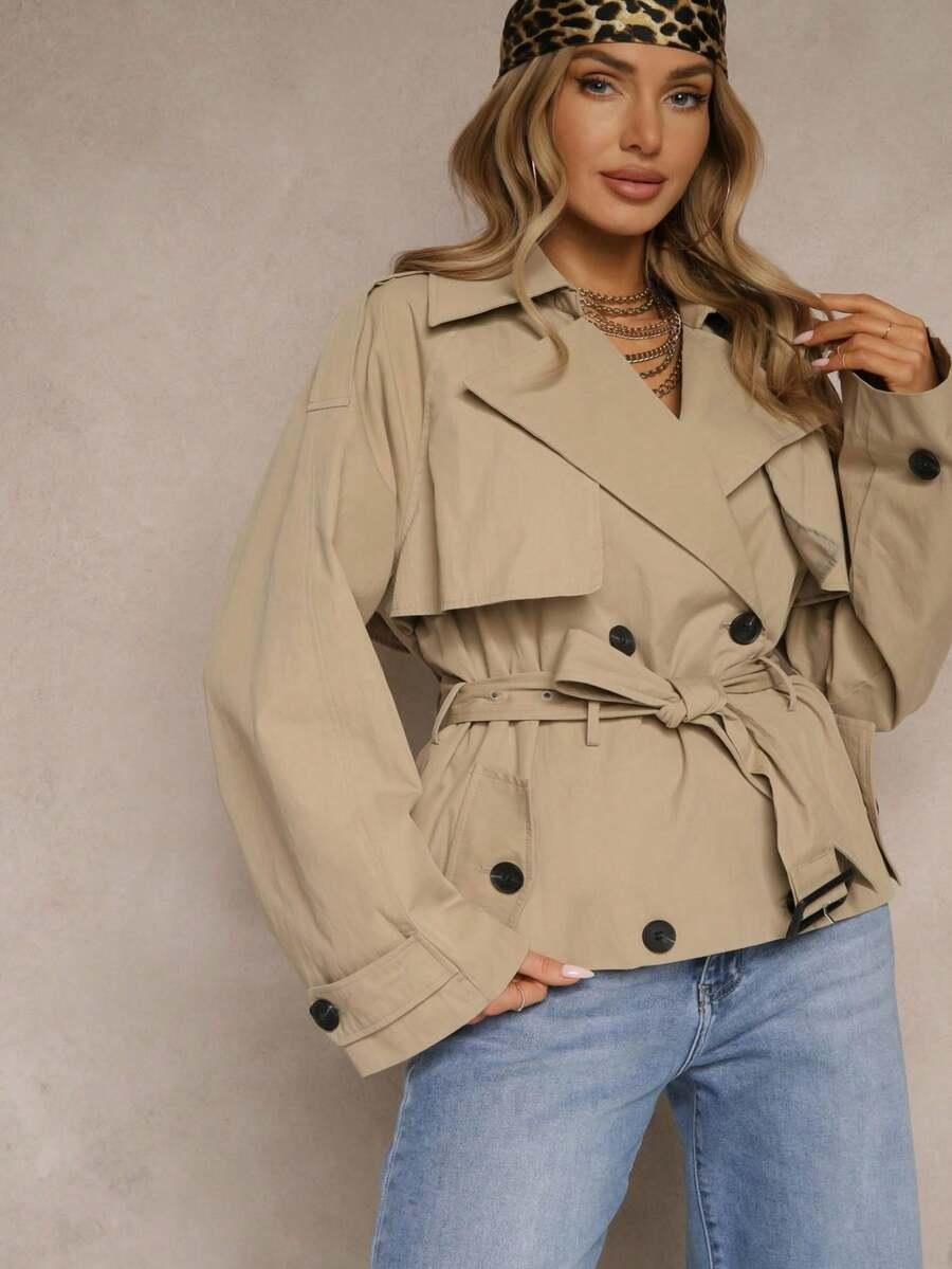 JUSDEPOM KRÓTKI DWURZĘDOWY PŁASZCZ TRENCH W01__M