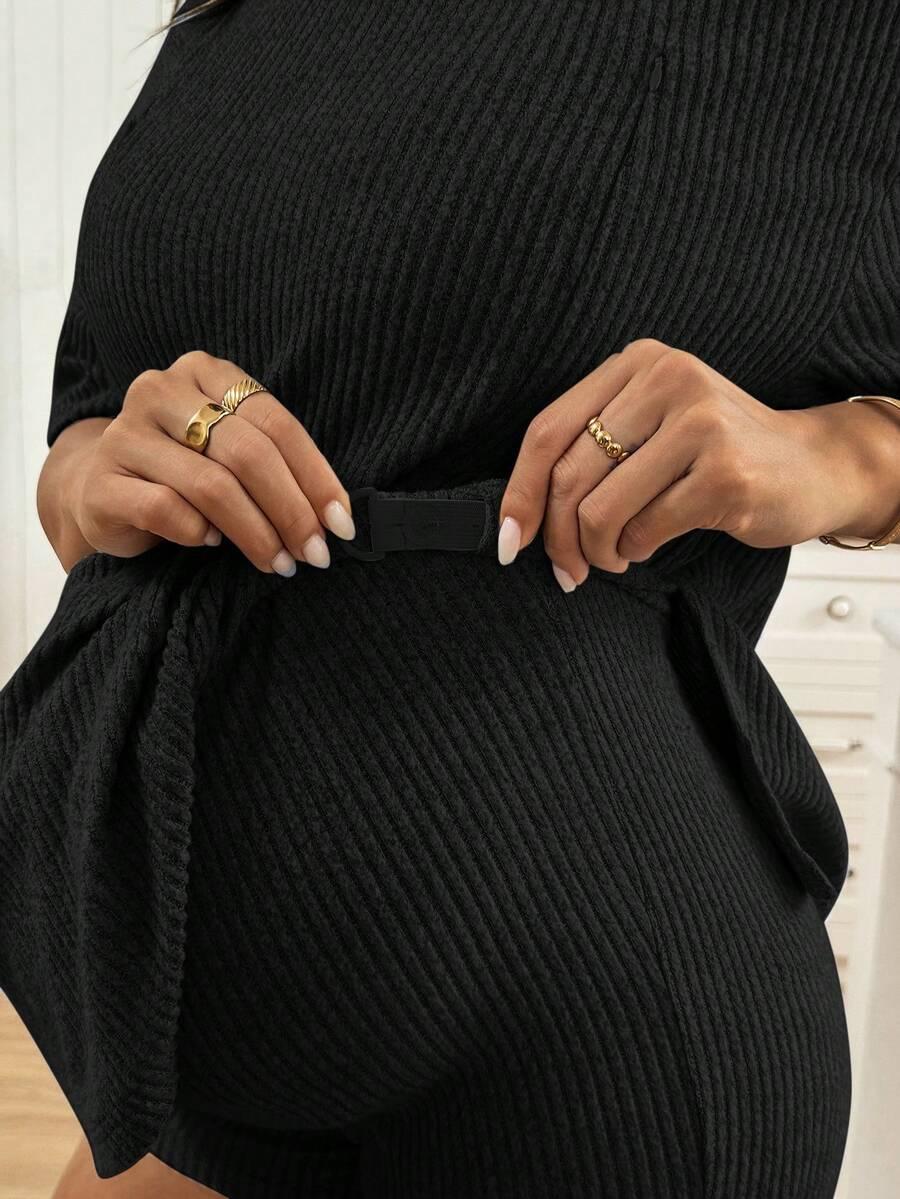 SHEIN CZARNY CIĄŻOWY KOMPLET SPODENKI BLUZKA S06__46