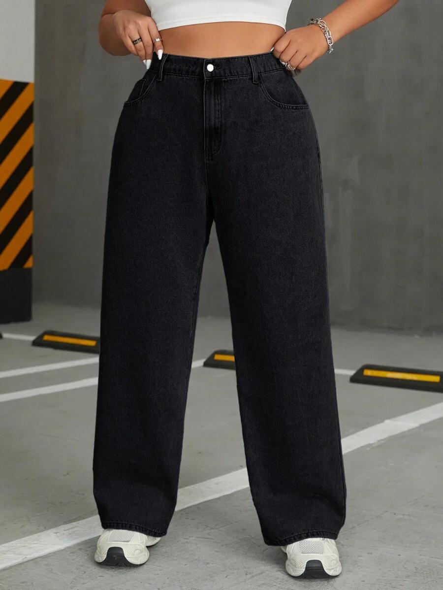 SHEIN CZARNE PROSTE SPODNIE JEANS HAFT S06__46