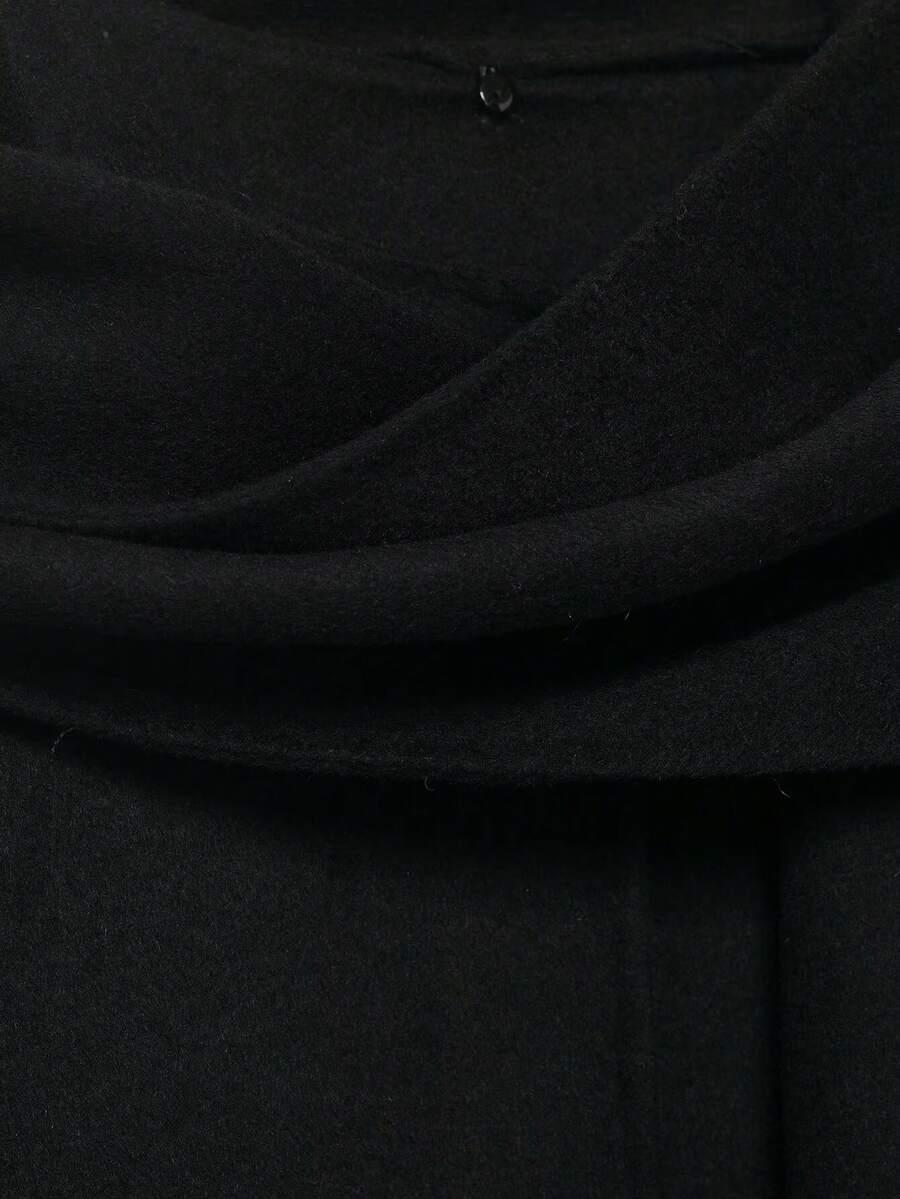 SHEIN BRĄZOWY PŁASZCZ Z SZALEM W01__M