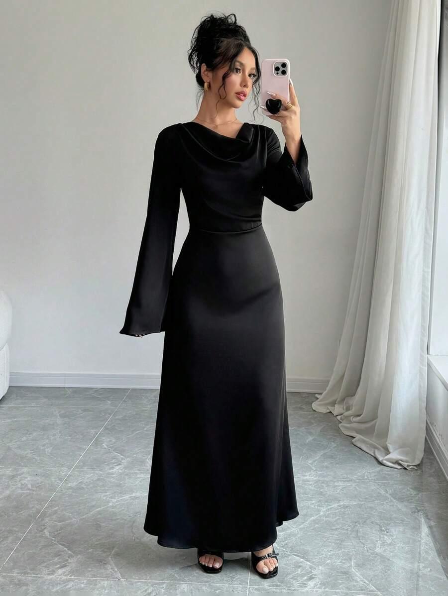 SHEIN CZARNA SUKIENKA MAXI DŁUGI RĘKAW S06__M