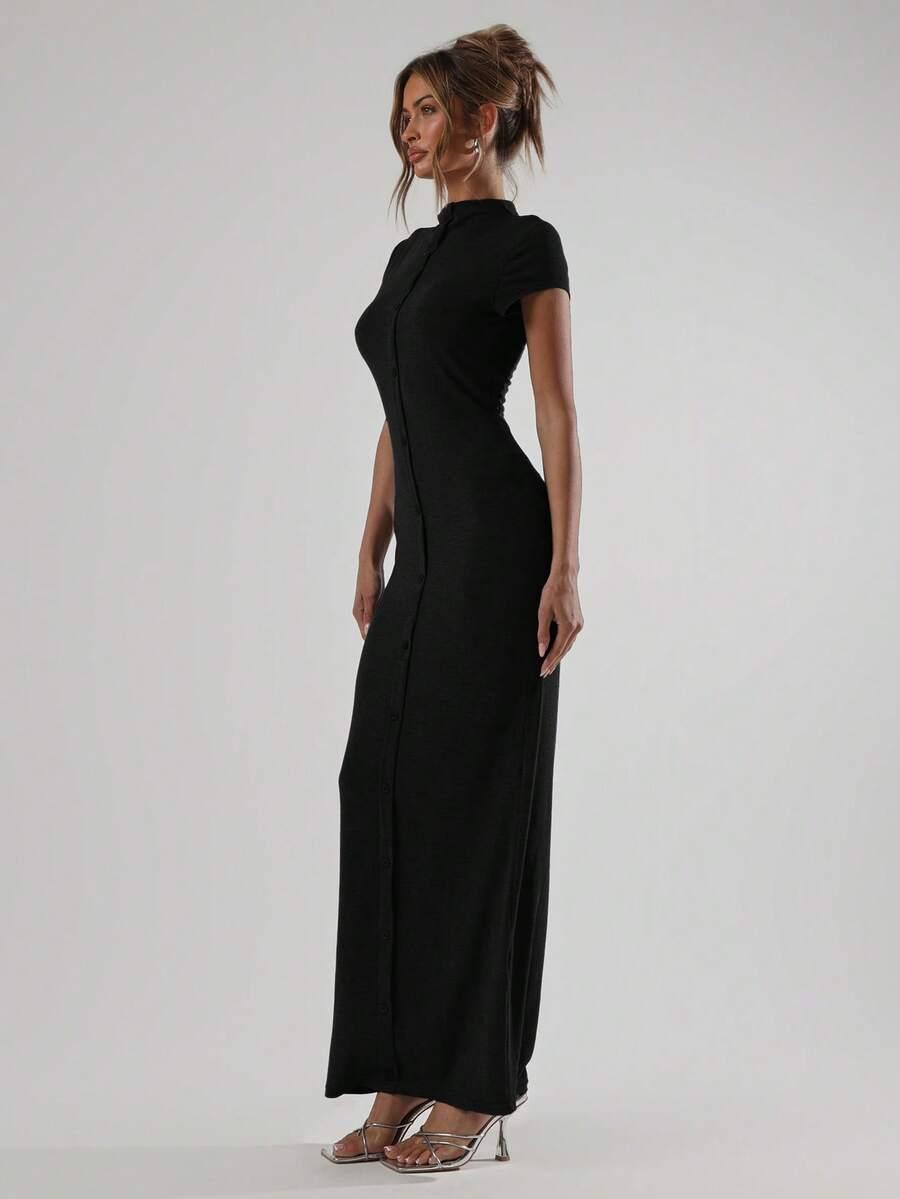 MUSERA CZARNA MAXI SUKIENKA GUZIKI S06__S