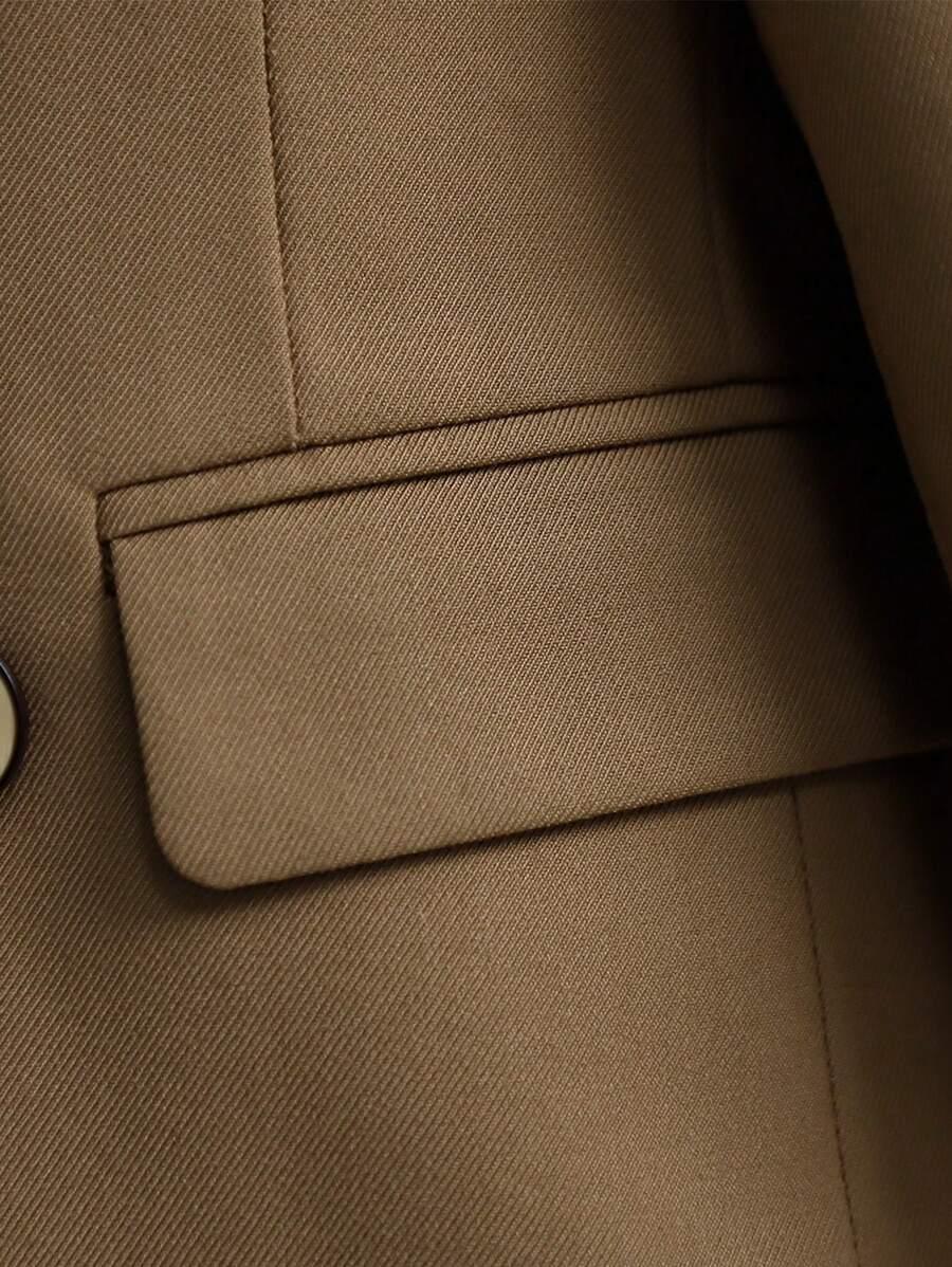 SHEIN BRĄZOWY KOMPLET MARYNARKA KAMIZELKA SPODNIE MUCHA S06__104-110