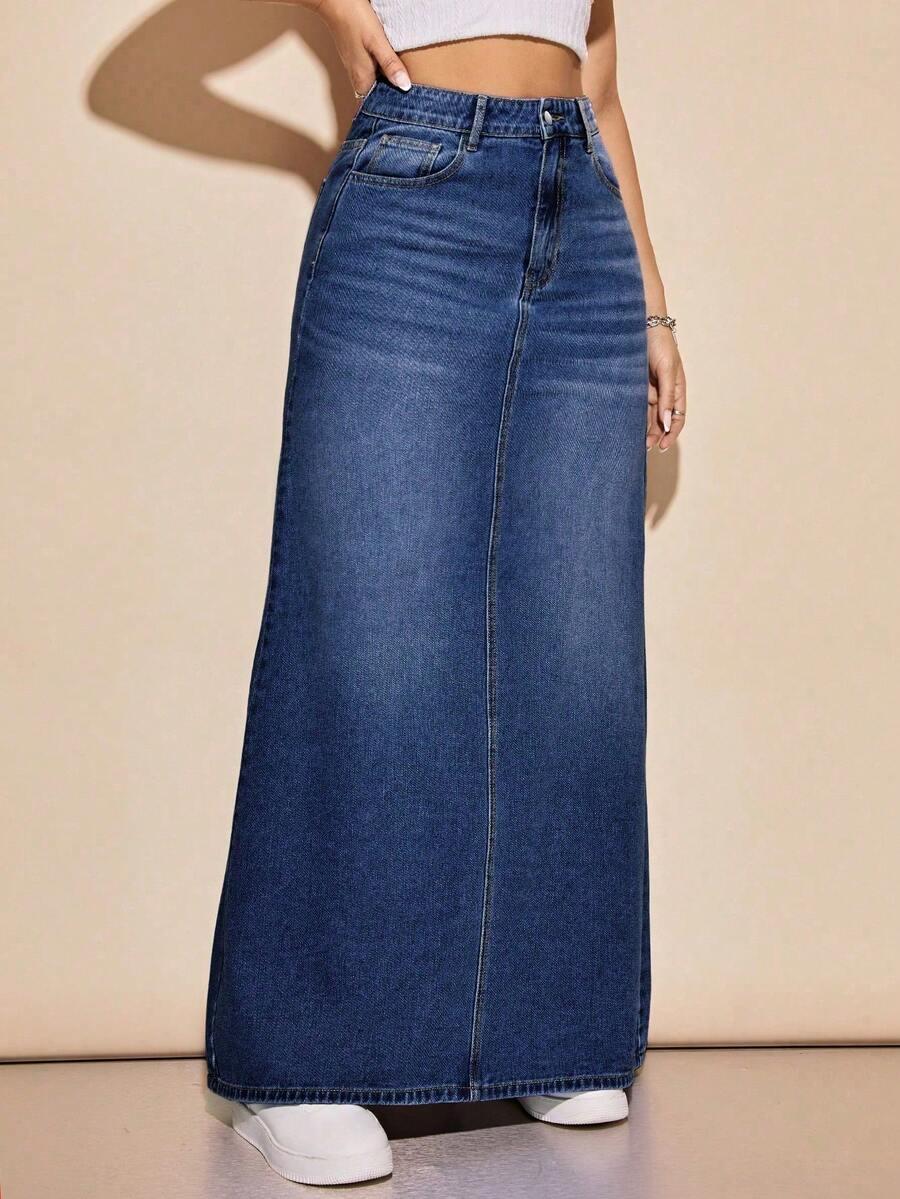 SHEIN SPÓDNICA MAXI JEANS S06__L