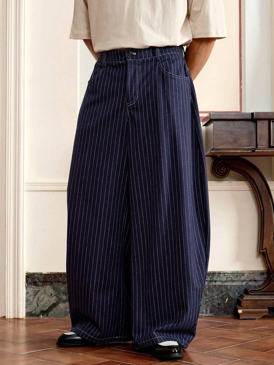 SHEIN GRANATOWE SPODNIE W PASKI S06__XXL
