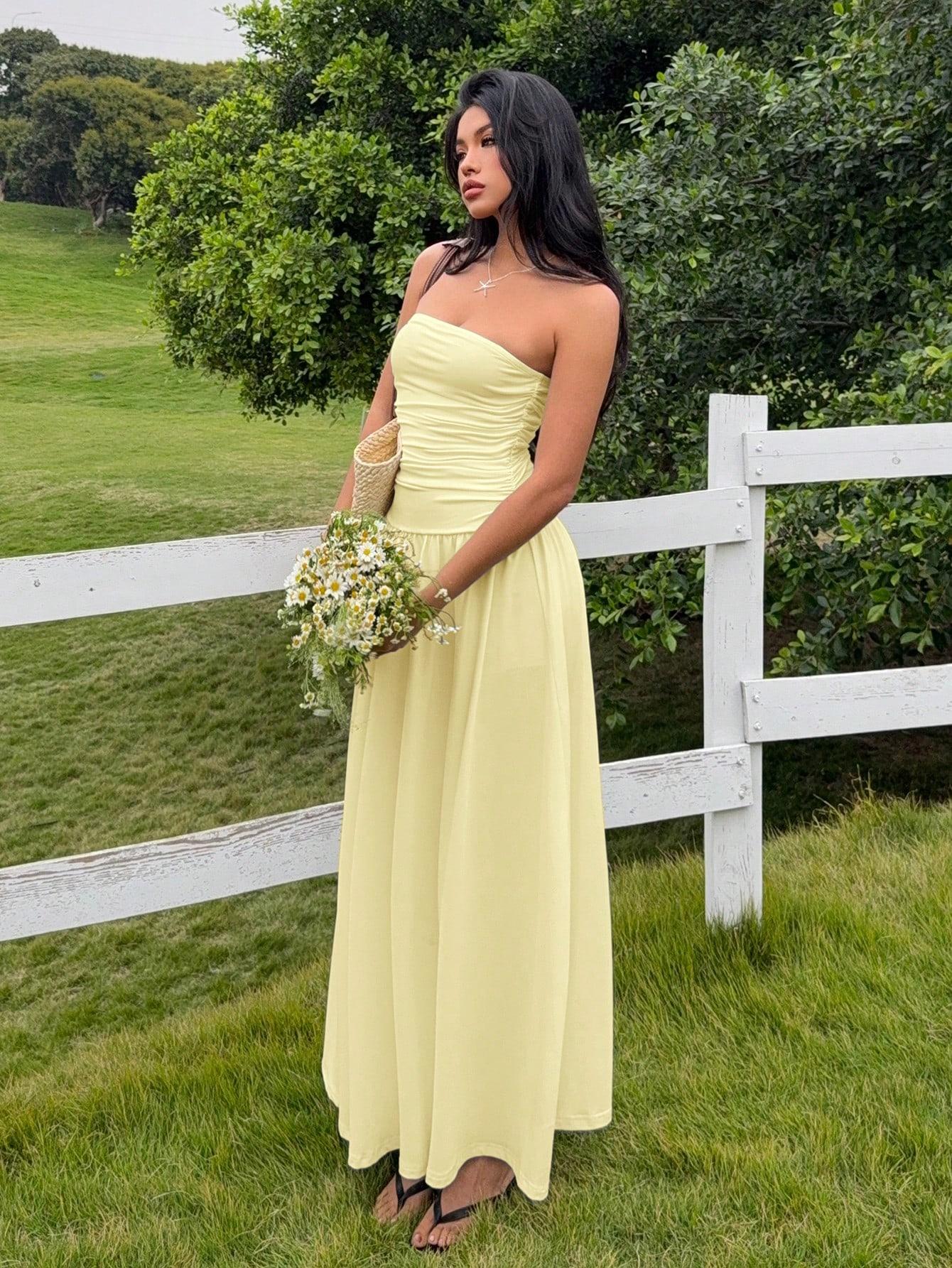 SHEIN ZÓŁTA SUKIENKA MAXI S06__M