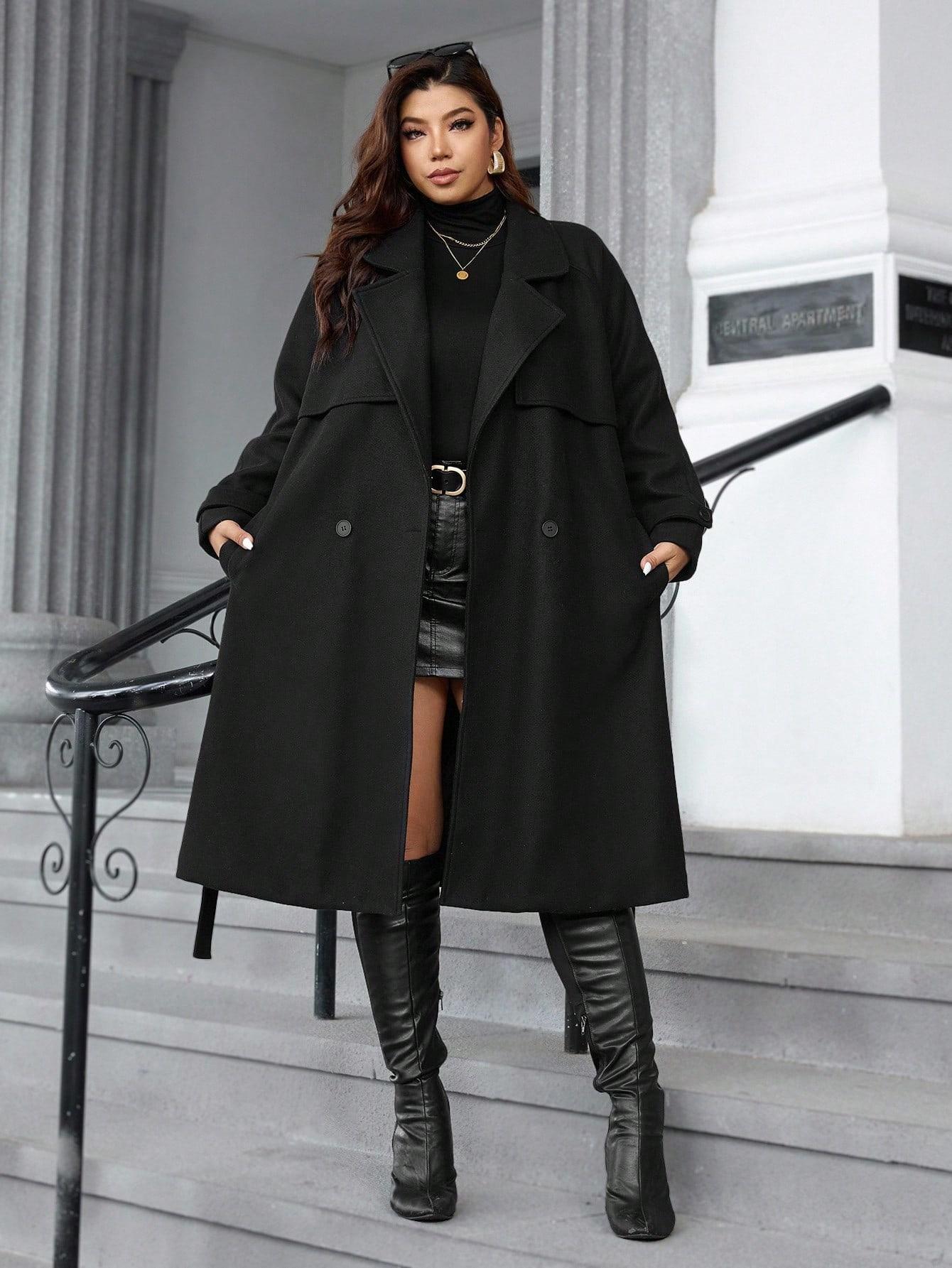 SHEIN CZARNY PŁASZCZ Z PODSZEWKĄ W01__46