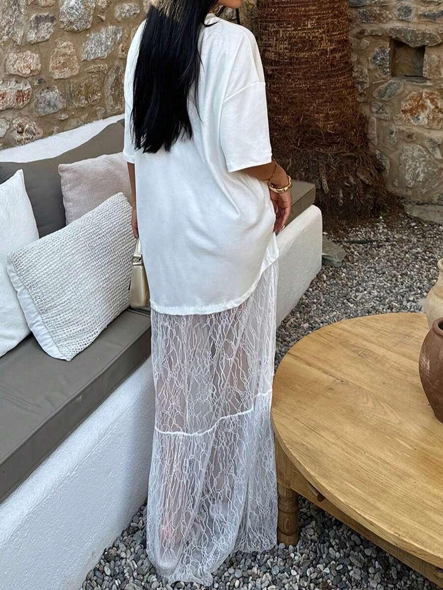 SHEIN BIAŁA MAXI SUKIENKA KORONKA S06__XS