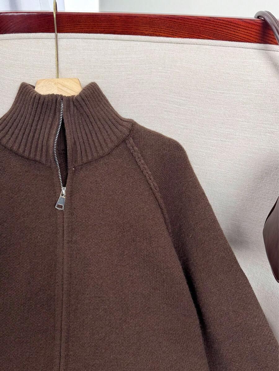 SHEIN BRĄZOWY ROZPINANY SWETER STÓJKA ZAMEK PK01__M