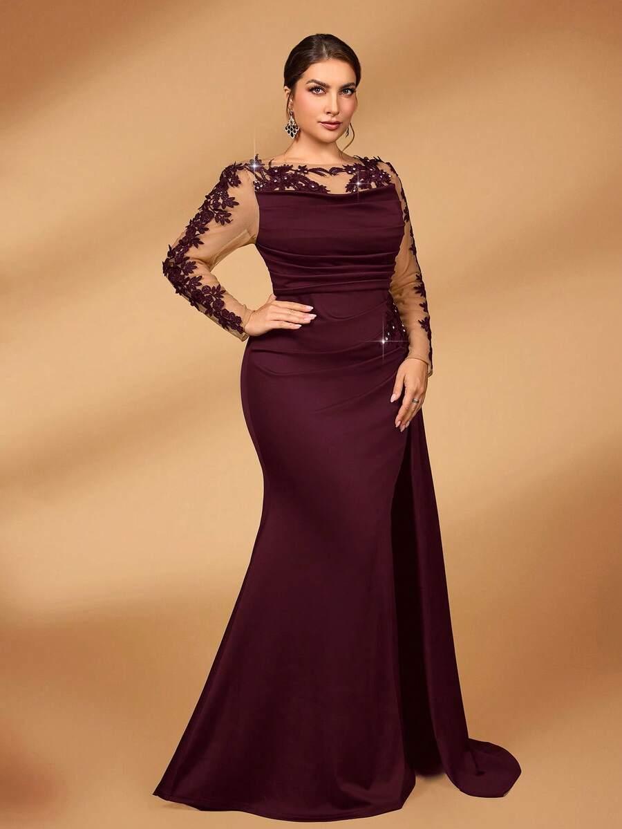 SHEIN BORDOWA SUKIENKA DŁUGI RĘKAW ZDOBIENIE S06__48