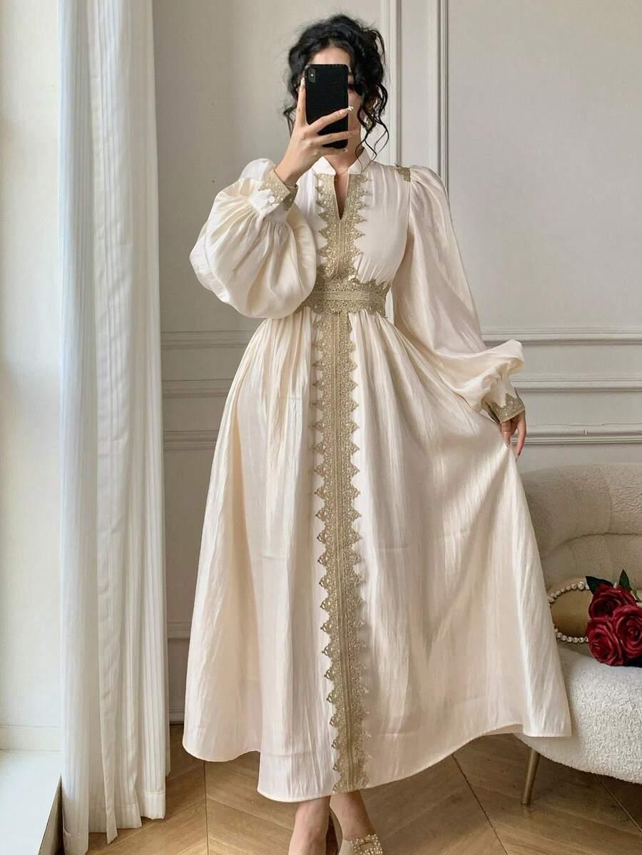 DAZY BEŻOWA SUKIENKA MAXI ZDOBIENIA S06__S