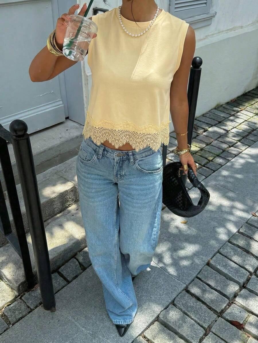 SHEIN ŻÓŁTA BLUZKA KORONKA S06__XS