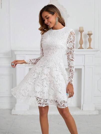 SHEIN BIAŁA SUKIENKA KORONKA S06__L