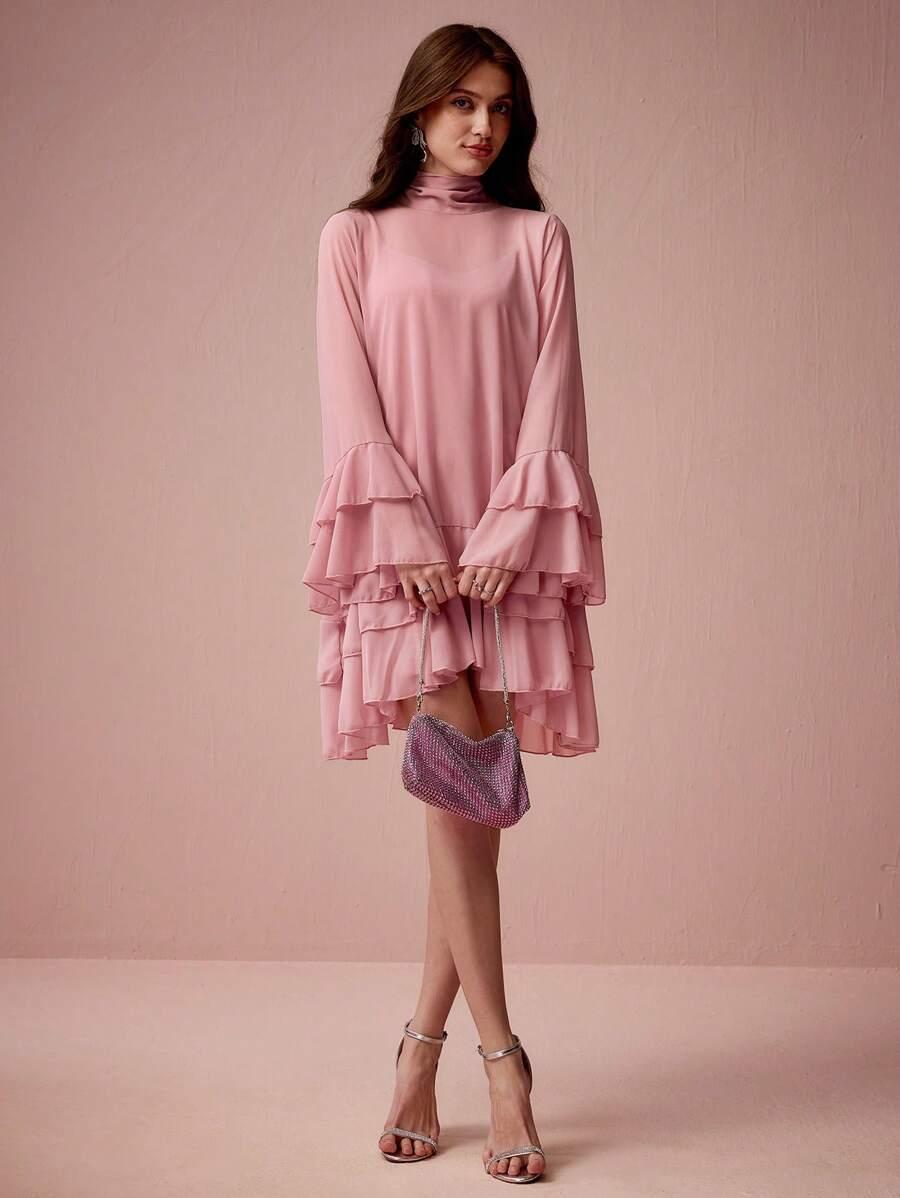 SHEIN RÓŻOWA MINI SUKIENKA DŁUGI RĘKAW S06__M
