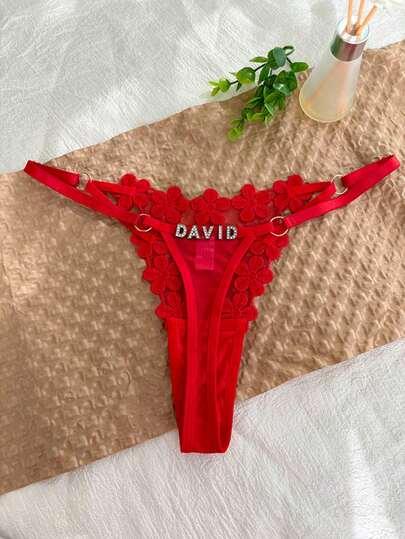 SHEIN CZERWONE MAJTKI STRINGI NAPIS "ROBERT'' PK01__S