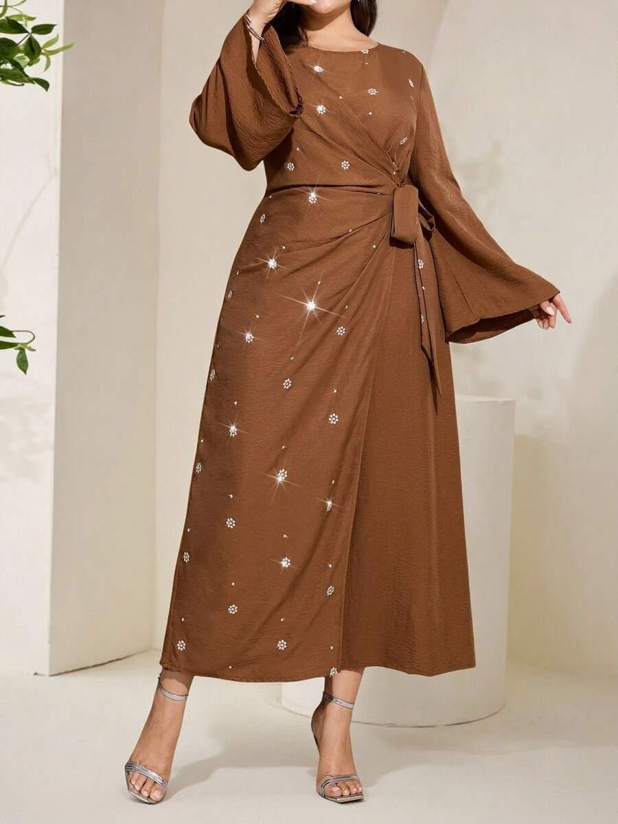 VEILORIE BRĄZOWA MAXI SUKIENKA ZDOBIENIA S09__50