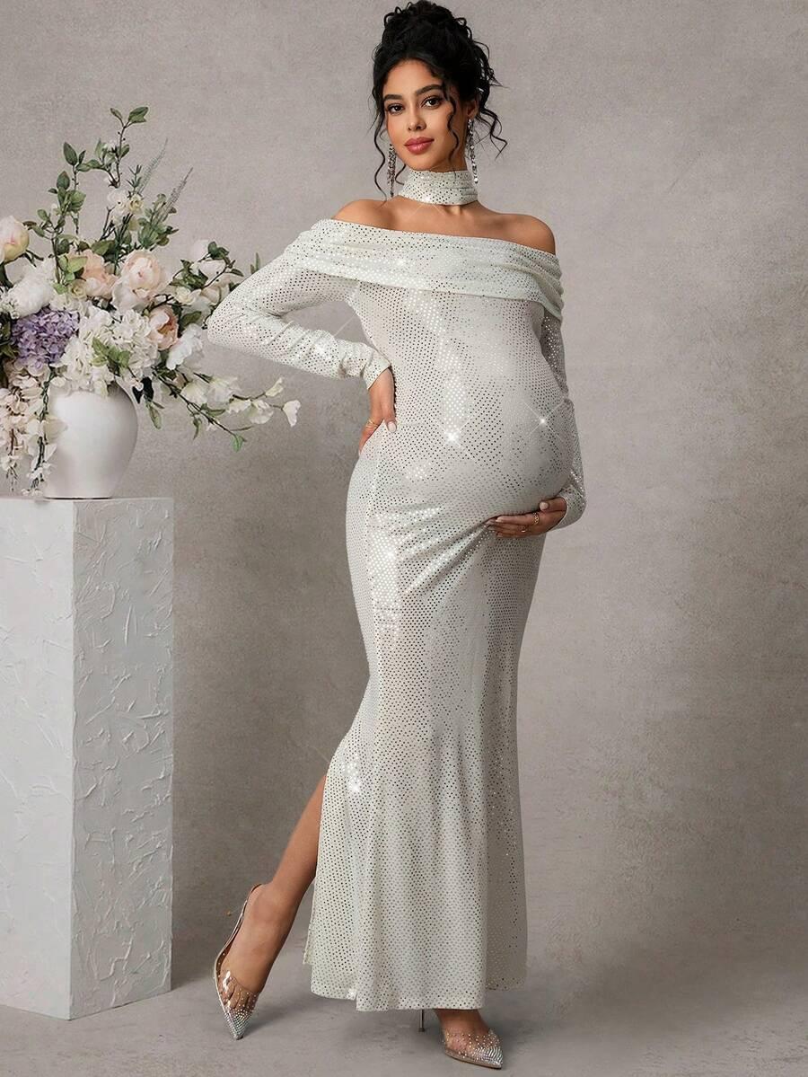 CHERILUNA MATERNITY SUKIENKA Z ODKRYTYMI RAMIONAMI S06__M