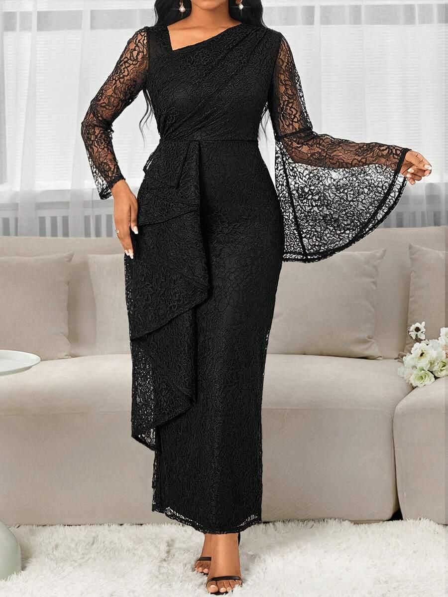 SHEIN CZARNA MAXI SUKIENKA KORONKA S06__XXL