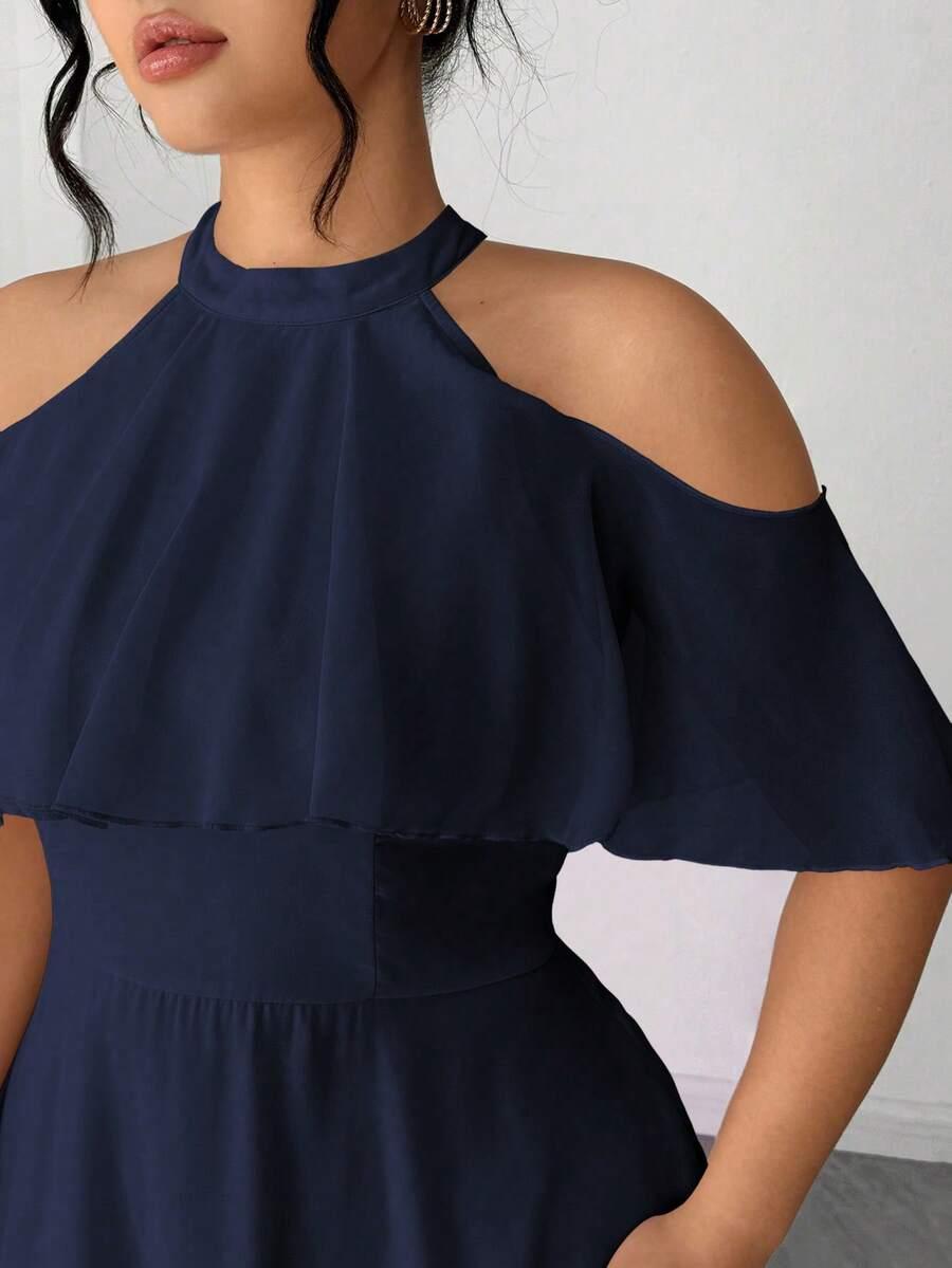 SHEIN GRANATOWA MAXI SUKIENKA ODKRYTE RAMIONA S06__48