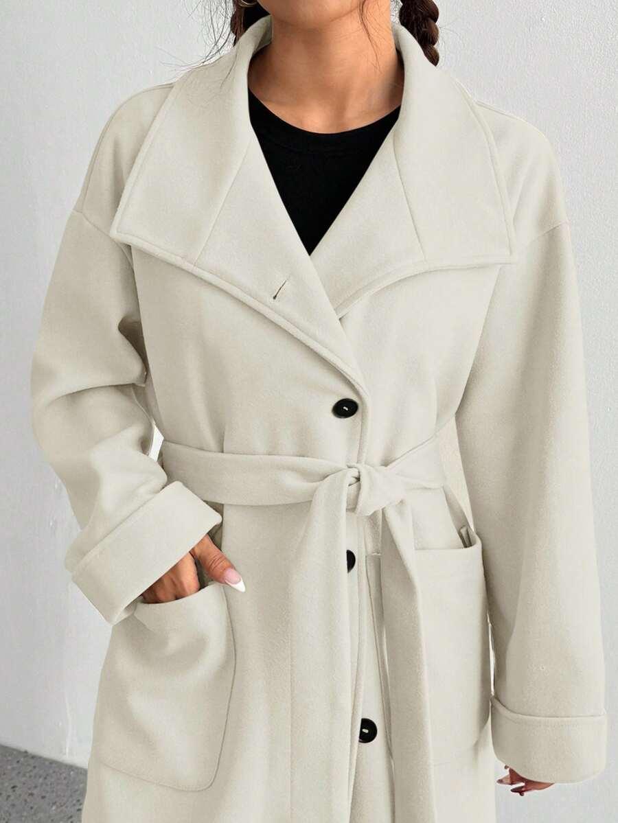 SHEIN BEŻOWY PŁASZCZ GUZIKI W01__S