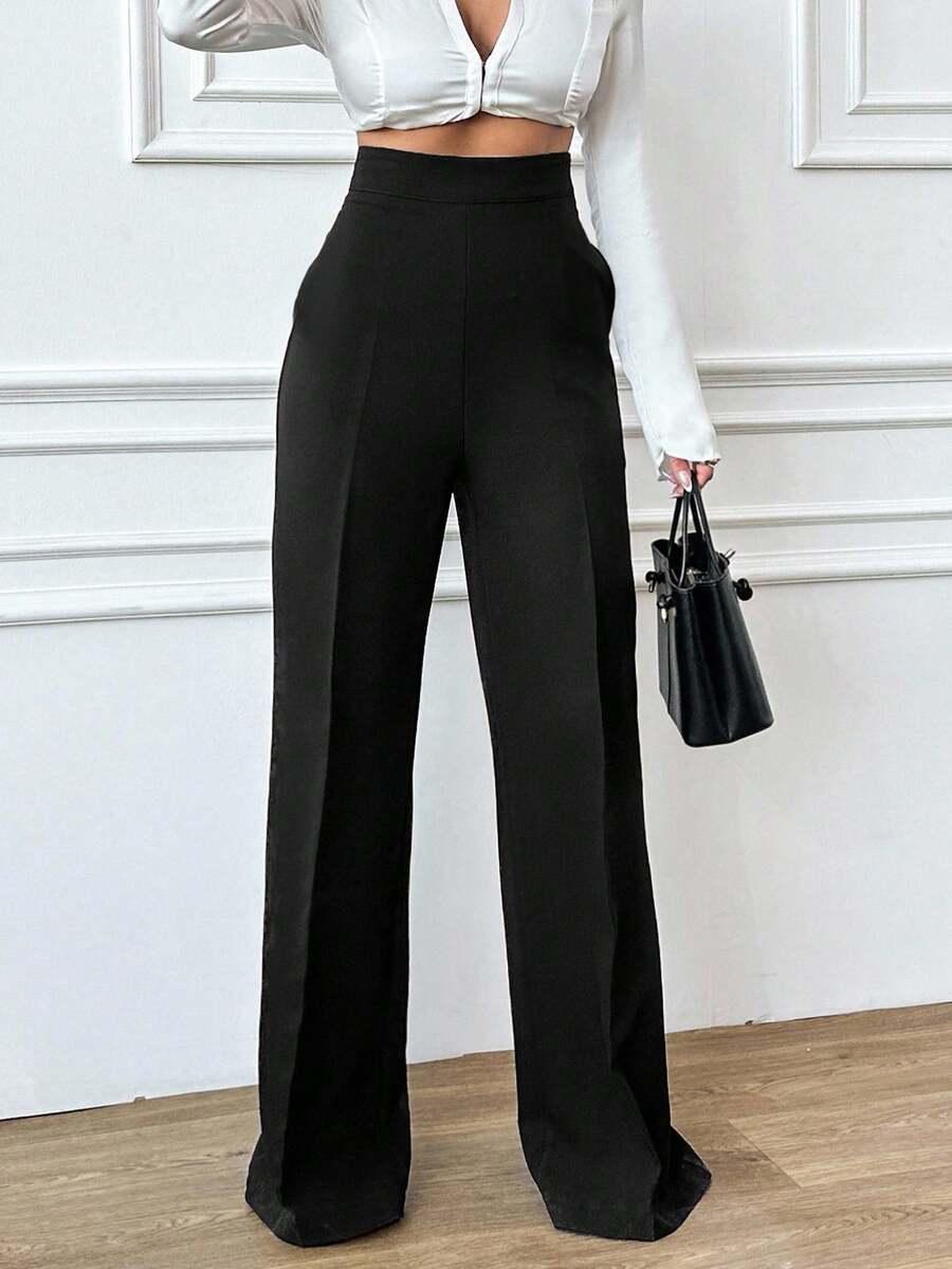 SHEIN CZARNE SPODNIE WYSOKI STAN S06__S