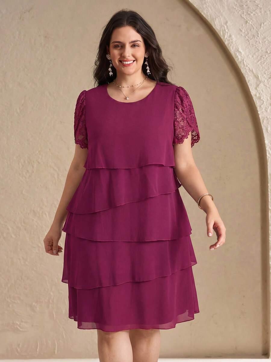 SHEIN SUKIENKA Z KRÓTKIM RĘKAWEM FALBANY S06__48