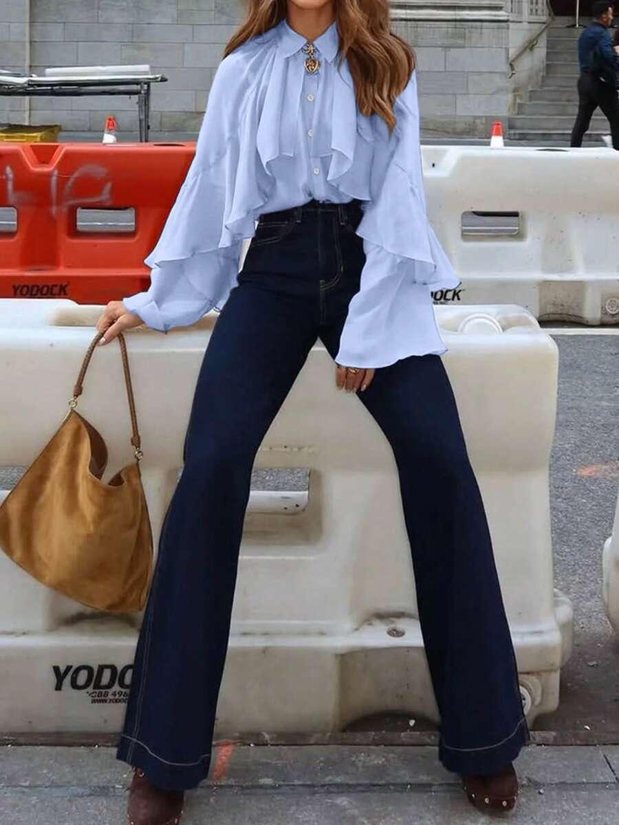 SHEIN NIEBIESKA BLUZKA FALBANY S06__S