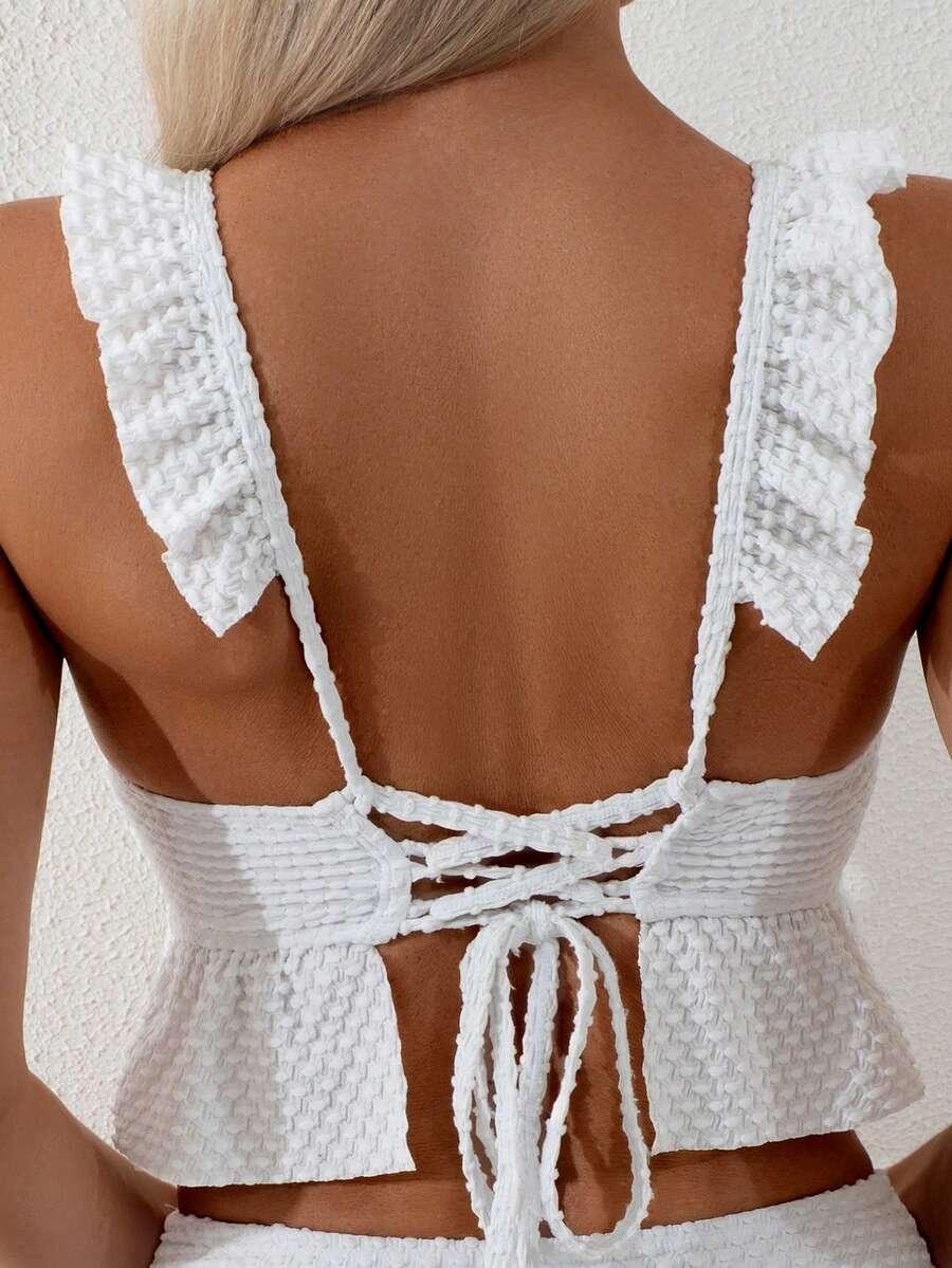 SHEIN BIAŁY DWUCZĘŚCIOWY STRÓJ KĄPIELOW S09__S