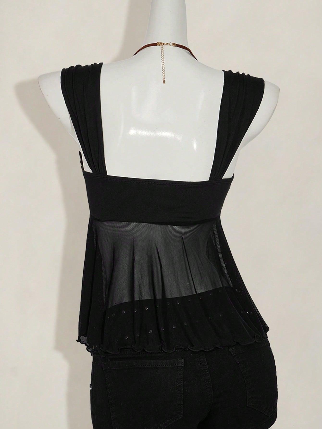 SHEIN CZARNY TOP SIATECZKA S06__M