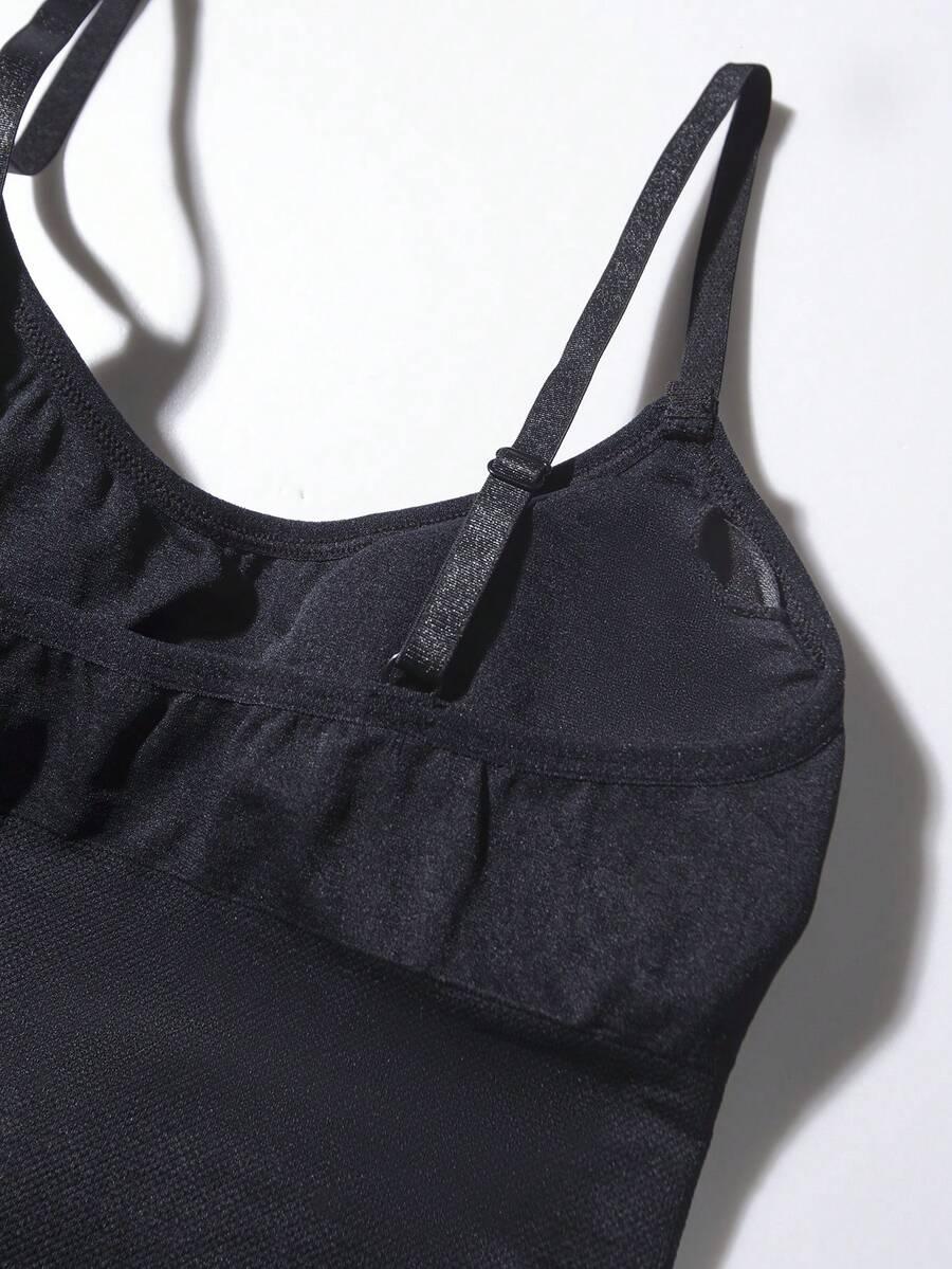 SHEIN CZARNY TOP WBUDOWANE MISECZKI S06__L