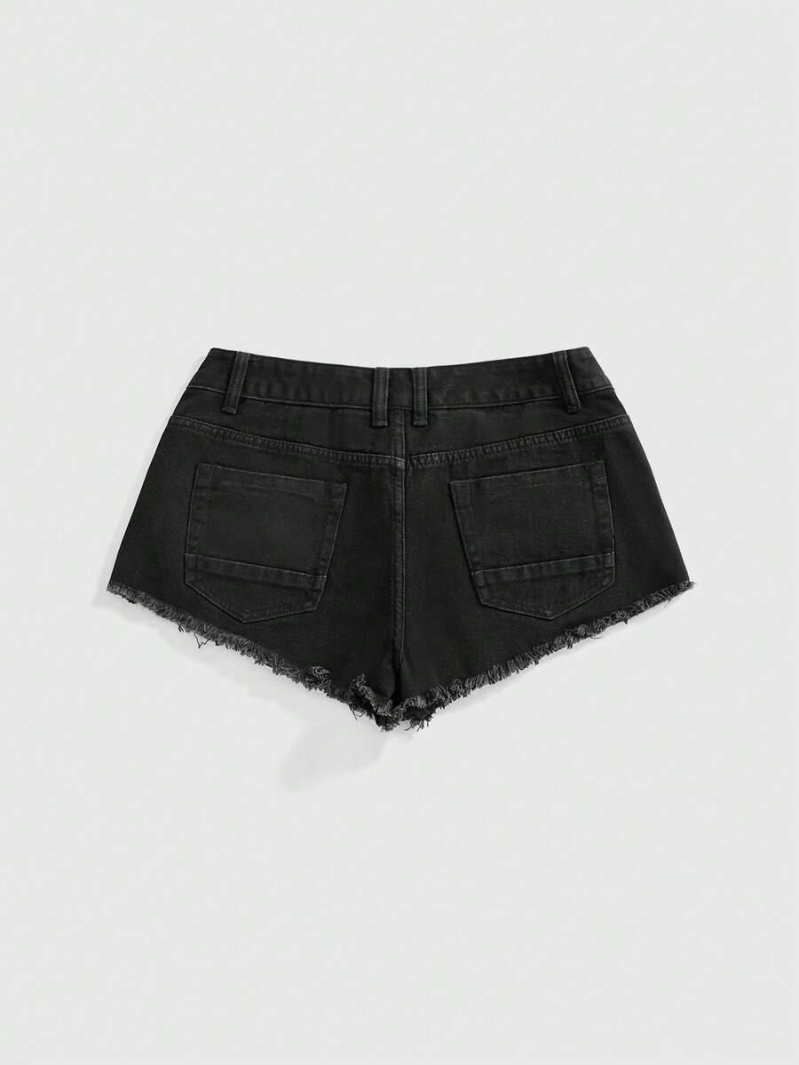 ROMWE CZARNE JEANSOWE SPODENKI S06__XS