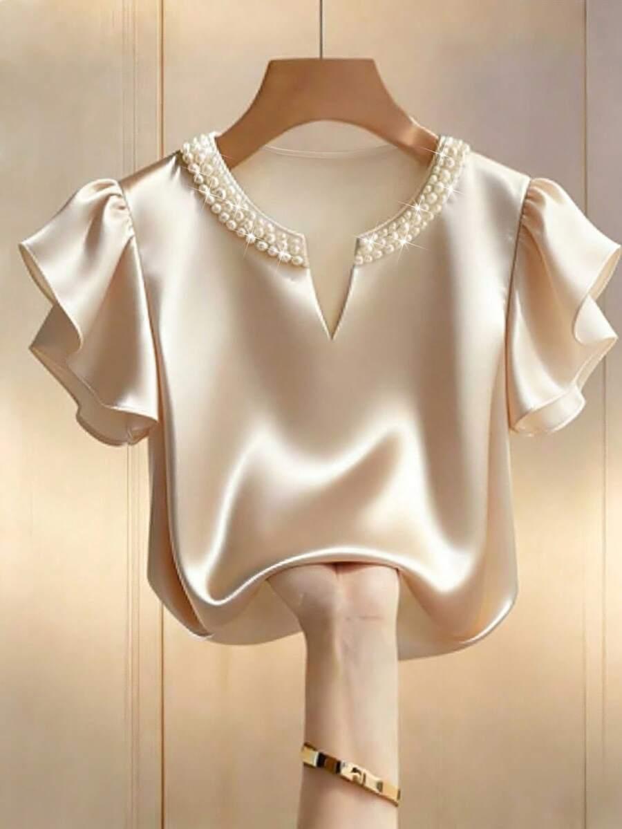 SHEIN KREMOWA BLUZKA ZDOBIENIE S06__M