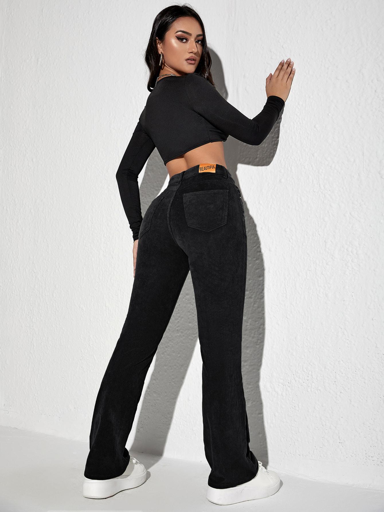 SHEIN CZARNE SPODNIE PROSTA NOGAWKA TEKSTURA S06__XL