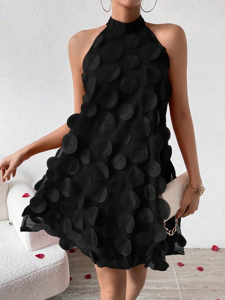 SHEIN CZARNA SUKIENKA ZDOBIENIA S06__L