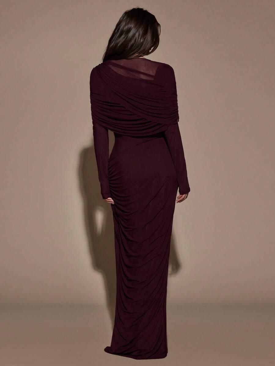 SHEIN FIOLETOWA MAXI SUKIENKA DŁUGI RĘKAW S06__M