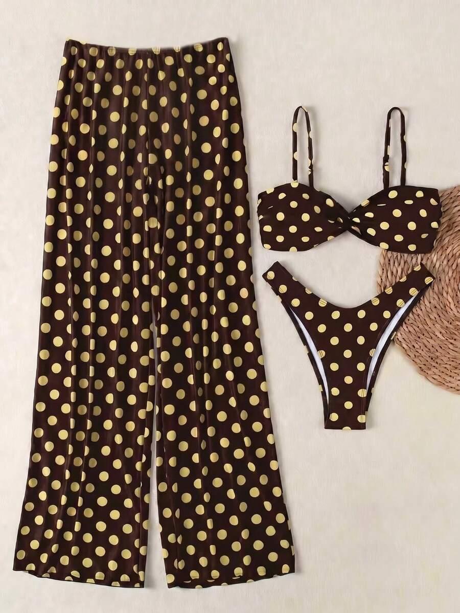 SHEIN TRZYCZĘŚCIOWY STRÓJ KĄPIELOWY WZÓR GROSZKI S09__M