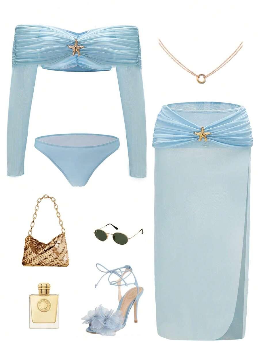 SHEIN NIEBIESKI TRZYCZĘŚCIOWY KOMPLET BIKINI S09__XS