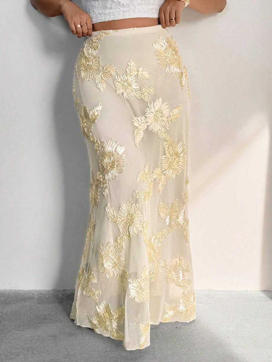SHEIN ŻÓŁTA MAXI SPÓDNICA WZÓR KWIATY S06__48